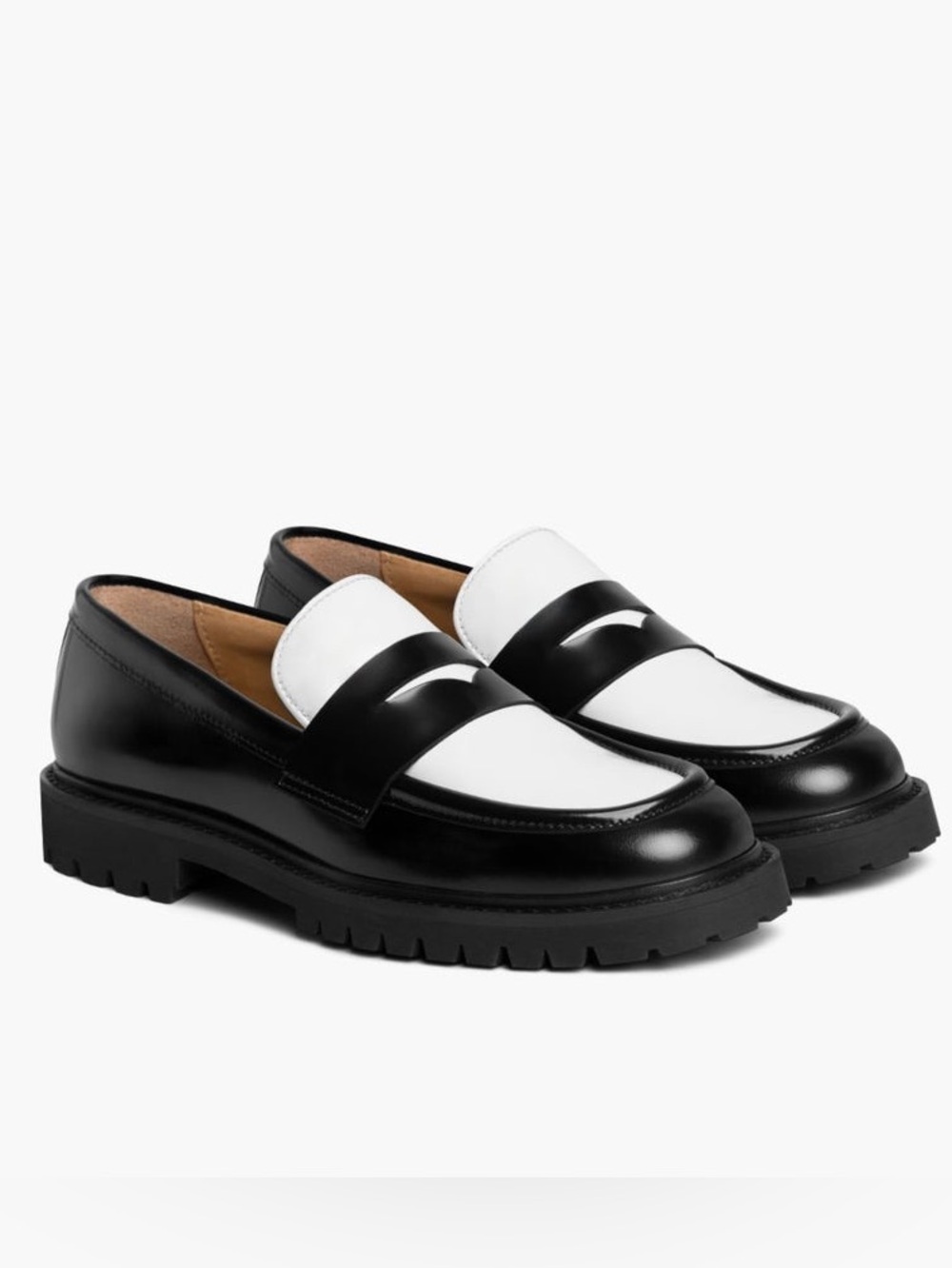 Thursday Tuxedo Lug Penny Loafers Black & White Leather Chunky Size 9.5 Women - Picture 3 of 13